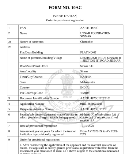 Approval | 80G Certficate